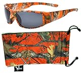Hornz Orange Camouflage Polarized Sunglasses for Men Full Frame Wide Arms & Free Matching Microfiber Pouch – Orange Camo Frame - Smoke Lens