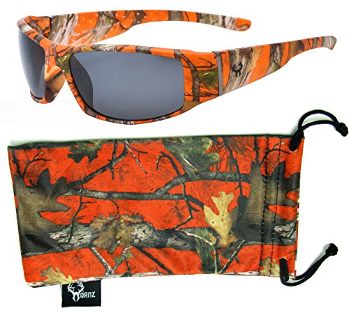 Hornz Orange Camouflage Polarized Sunglasses for Men Full Frame Wide Arms & Free Matching Microfiber Pouch – Orange Camo Frame - Smoke Lens