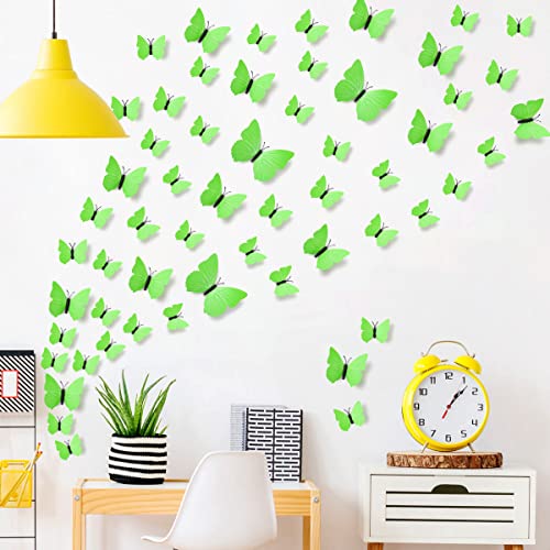 Livegallery 72 Pcs Fruit Green Removable 3D Diy Beautiful Butterfly Wall Decals Colorful Butterflies Art Decor Wall Stickers Murals For Kids Baby Boy Girls Bedroom Classroom Offices (Fruit Green) #TOP5