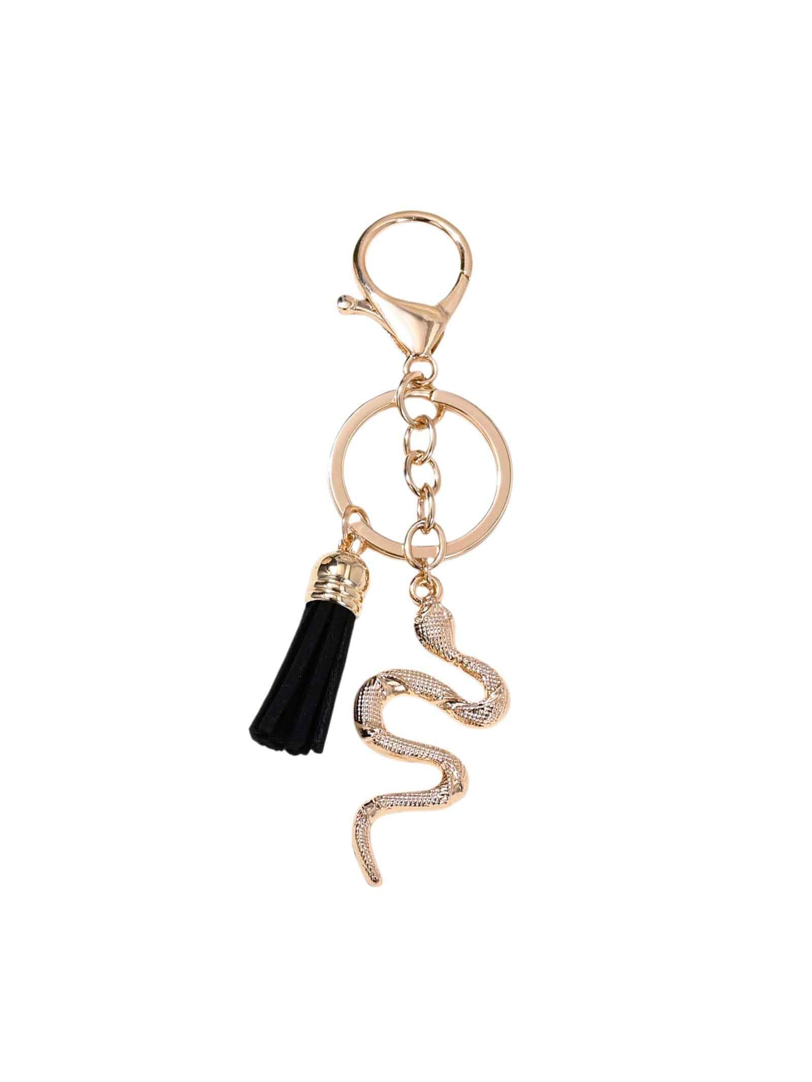 ZOONAI Cute Snake Keychain with Tassel Pendant for Handbags,Glitter Car Keyring Purse Charms for Women