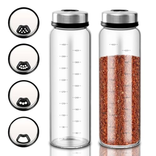 2 Stück 500ml Gewürzgläser Set, Gewürzstreuer Von Kapazität Ist 500ml, Gewürzdosen Langlebig und Robust, Geeignet Für Die Lagerung Von Gewürzen Wie Salz Zucker Pfeffer und Chilipulver