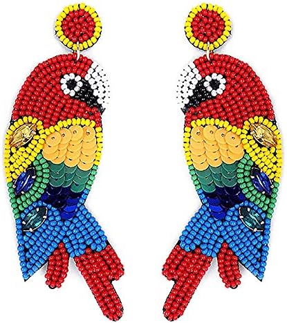 Beaded Colorful Parrot Post Earrings Handmade Parrot Earrings - Image 4