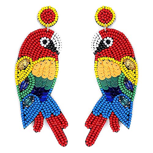 Beaded Colorful Parrot Post Earrings Handmade Parrot Earrings4