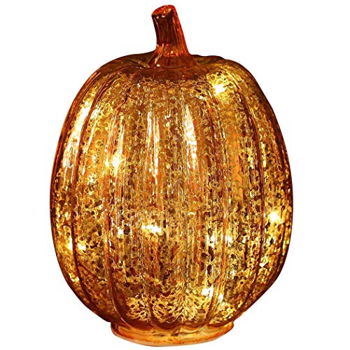 denlix Mercury Glass Pumpkin Lights with Timer for Fall, 7.7