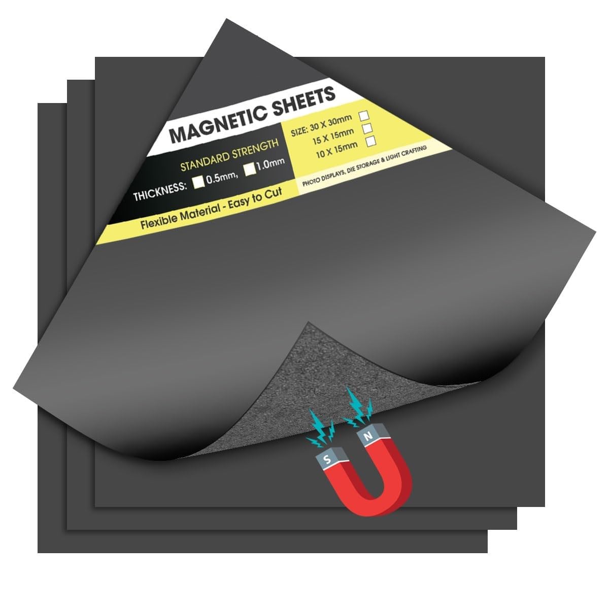 BerryBox 1 Pcs Magnetic Sheets 30x30cm (12x12 Inch), 0.5mm Thick, Self Adhesive Flexible Magnet Sheets for DIY Craft, Artwork, Fridge Photo Magnets, School Projects, Labels