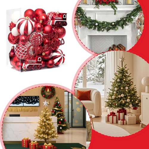 Set de décorations de sapin de Noël incassables 65 pièces rouge et or pour fêtes - 5