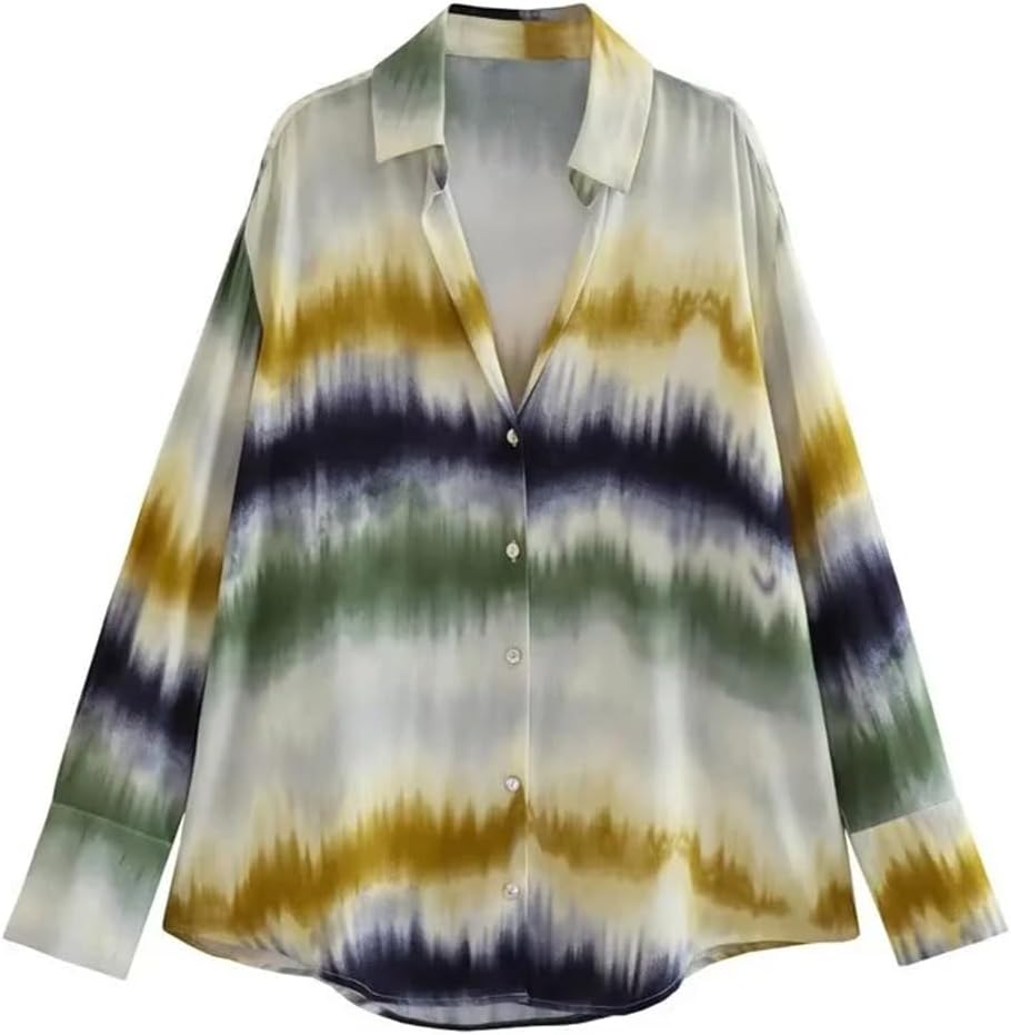 SOZE L...Fulbant Women Tie Dye Pants Set Shirts Long Sleeve Casual Sets Straight Trousers Single Breasted Tops Loose Outfits