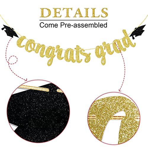 Image of Qttier Congrats Grad Banner, Class of 2026 Graduation Decorations | High School College Congratulations Graduate Party Supplies, Pre-strung