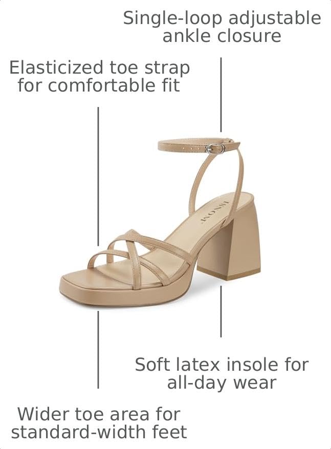 Image of ISNOM Platform Heels for Women Block Chunky Sandals Strappy Ankle Strap | Platform Heels with Square Toe and Ankle Strap. Comfortable Chunky Sandals for Weddings, Parties, and Daily Wear