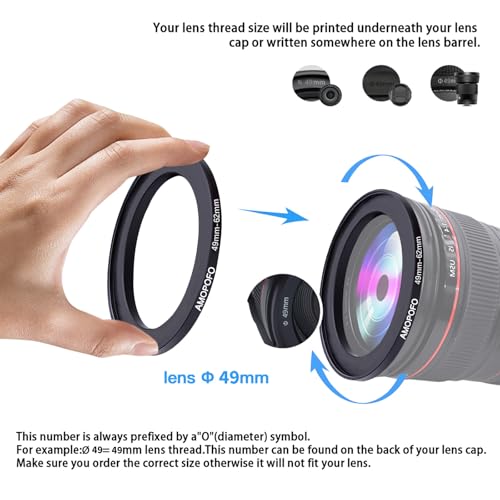 Image of 49mm to 62mm Step-Up Ring Filter adapter /49mm to 62mm Camera Filter Ring ;Compatible All Brands 49 mm Lens and 62 mm UV,ND,CPL,Metal Step Up Ring