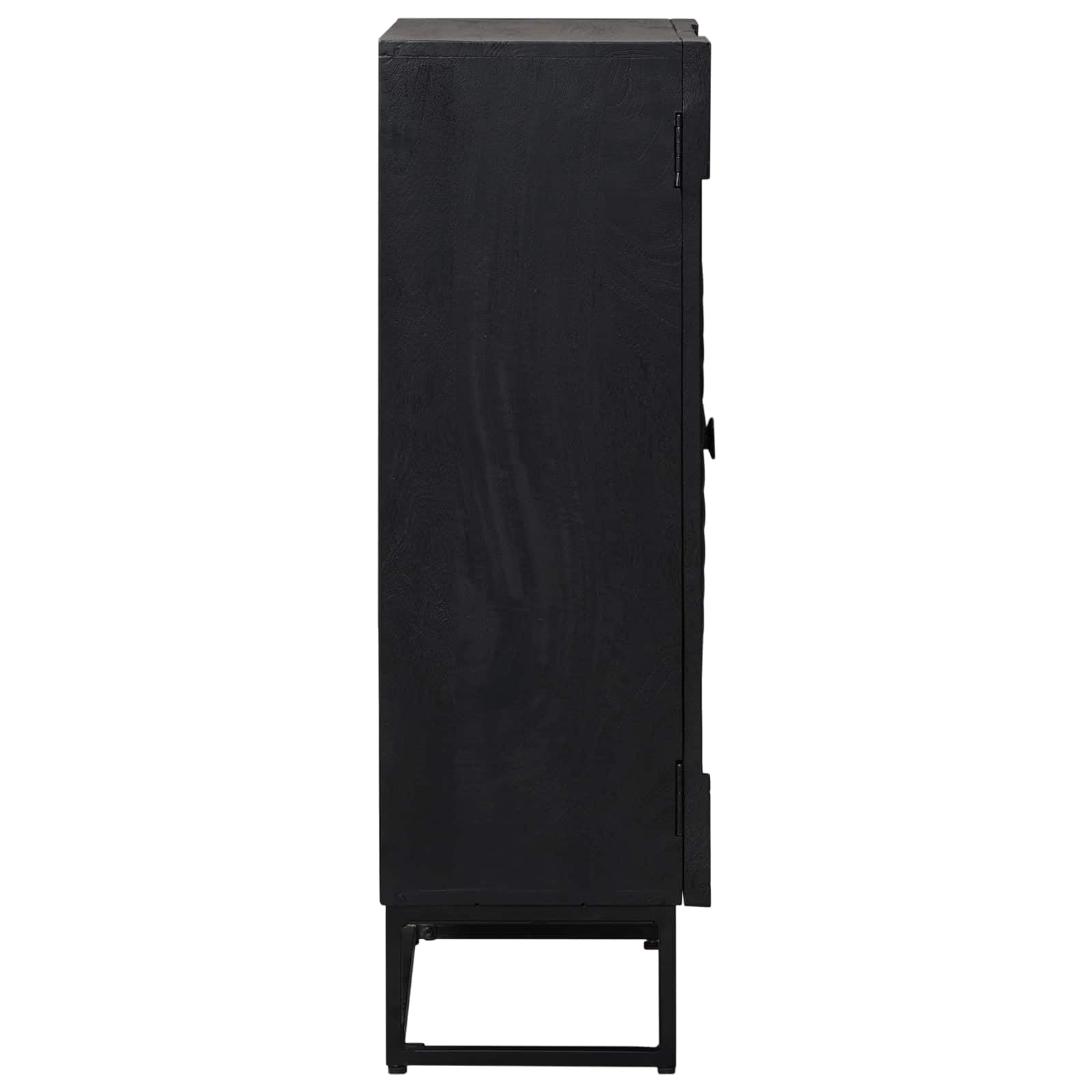 Credenza Nero 55 x 30 x 95 cm | Legno Massello di Mango, 2 Ante, Ripiani e Cassetti, Design Moderno per Soggiorno