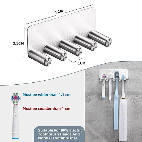 OETAMS Zahnbürstenhalter Ohne Bohren Elektrisch Zahnbürste Halter Wand Aufsteckbürsten Halter Edelstahl Zahnburstenhalterung Selbstklebend Zahnbürstenkopf Silber 5