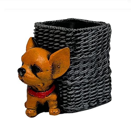 Image of AUGEN Pen Stand Decorative Hand Painted Puppy, Dog Design Stationery Holder | Gift Item | Table Top Decor (1034)