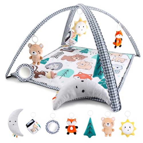 The Peanutshell 7 in 1 Baby Play Gym, Activity Center and Tummy Time Mat, Woodland Animals