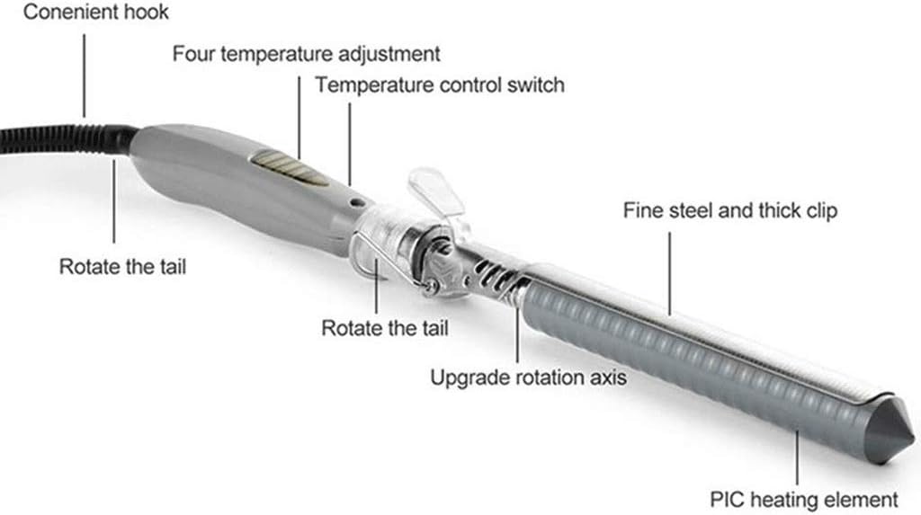Hair Curling Iron, Curling Iron Ceramic Curling Wand, Instant Heat Ceramic Curling Iron with Rotary Temperature Dial (Size : 22MM) ()