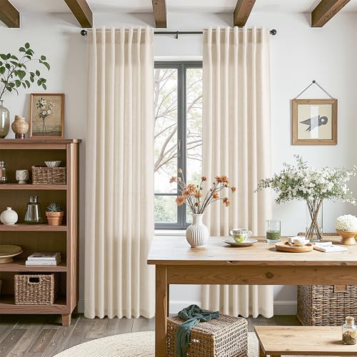 Image of Nanspring Linen Curtains 84 Inch Length 2 Panels Set for Living Room Farmhouse Decor Light Filtering Semi Sheer Curtain Back Tab and Rod Pocket Neutral Luxury Rustic Coastal Drapes for Bedroom 52x84