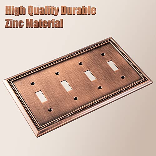 Image of Henne Bery Sunken Pearls Heavy Duty Decorative Wall Plate Switch Plate Outlet Cover (Quad Toggle, Antique Copper)