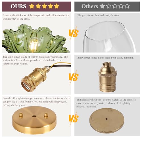 Image of Semi Flush Mount Ceiling Light, Vintage Ceiling Light 11 inch, Green Shade Glass Light Fixture for Kitchen Bedroom Dining Room,Bulb not Included