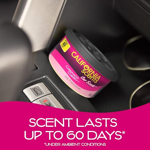 Image of Car Scents air-fresheners display, 12 pcs - Coronado cherry Air fresheners made from 100% fine organic essences and packaged in recyclable aluminum cans. Just open the can, place it wherever you wan
