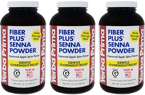 Yerba Prima Fiber Plus Senna Powder, 12 Ounce (Pack of 3) - for Short-Term Use to Restore Regularity, Improved Apple Spice Flavor, Stevia Sweetened, Provides Gentle Overnight Relief, Non-GMO Yerba Prima Fiber Plus Senna Powder, 12 Ounce (Pack of 3) - for Short-Term Use to Restore Regularity, Improved Apple Spice Flavor, Stevia Sweetened, Provides Gentle Overnight Relief, Non-GMO