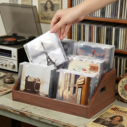 GHIAKQYT Stojak na płyty CD z 3 poziomami z drewna – organizer na płyty CD i DVD, regał na płyty CD i uchwyt dla kolekcjonerów i graczy, praktyczna pamięć do przechowywania multimediów
