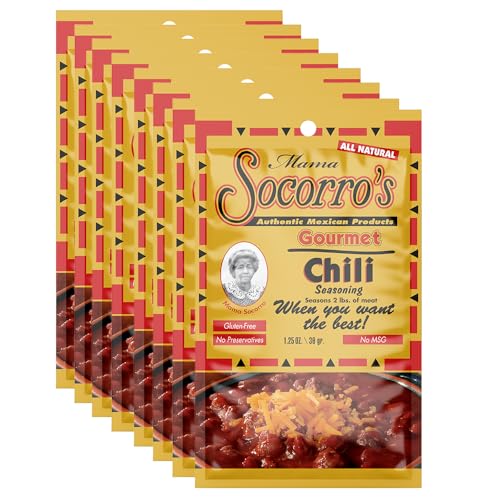 Mama Socorro’s Gourmet Chili Seasoning (1.25 oz, 8 Pack) – Authentic Mexican Spice Blend for Homemade Chili – No MSG, Gluten-Free, Preservative-Free Herbs and Spices