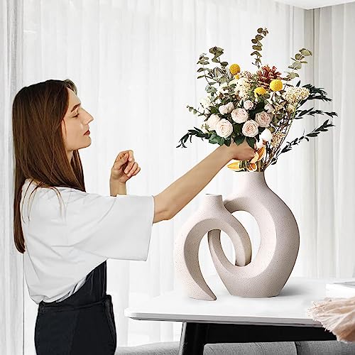 Hewego Hollow Ceramic Vases,Beige Matte Irregular Flower Vases For Home Décor,Modern Boho Decor Vases For Flowers,Bedroom, Farmhouse,Wedding Décor&Gifts(Beige) #TOP2