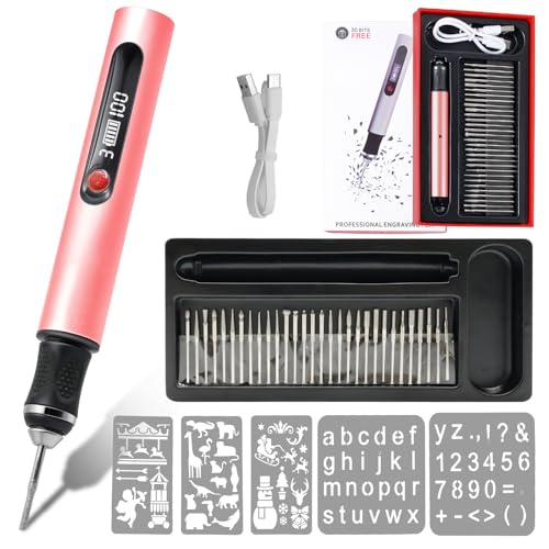 Lápiz de grabado, lápiz de grabado eléctrico con 30 bits, grabador portátil inalámbrico de 3 velocidades, regulador de hasta 25.000 rpm, máquina de grabado multifunción recargable por USB, para