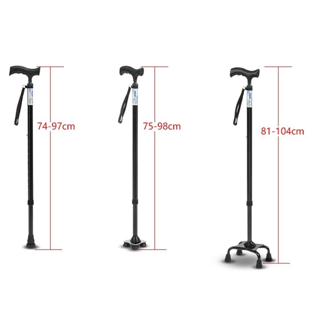 Bastón Muletas De Cuatro Pies Bastón Antideslizante Retráctil Anciano Discapacitado Cesta para Caminar para Ancianos Muleta Multifunción Blackigfourfoot/Smallfourfoot