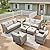 Buenhomino Outdoor Patio Furniture Set-6 Piece High Back Outdoor Furniture Set Sectional Sofa with Wicker Swivel Rocker Patio Chairs,Thick Cushions Ottomans for Porch Balcony Patio Deck Grey/Beige