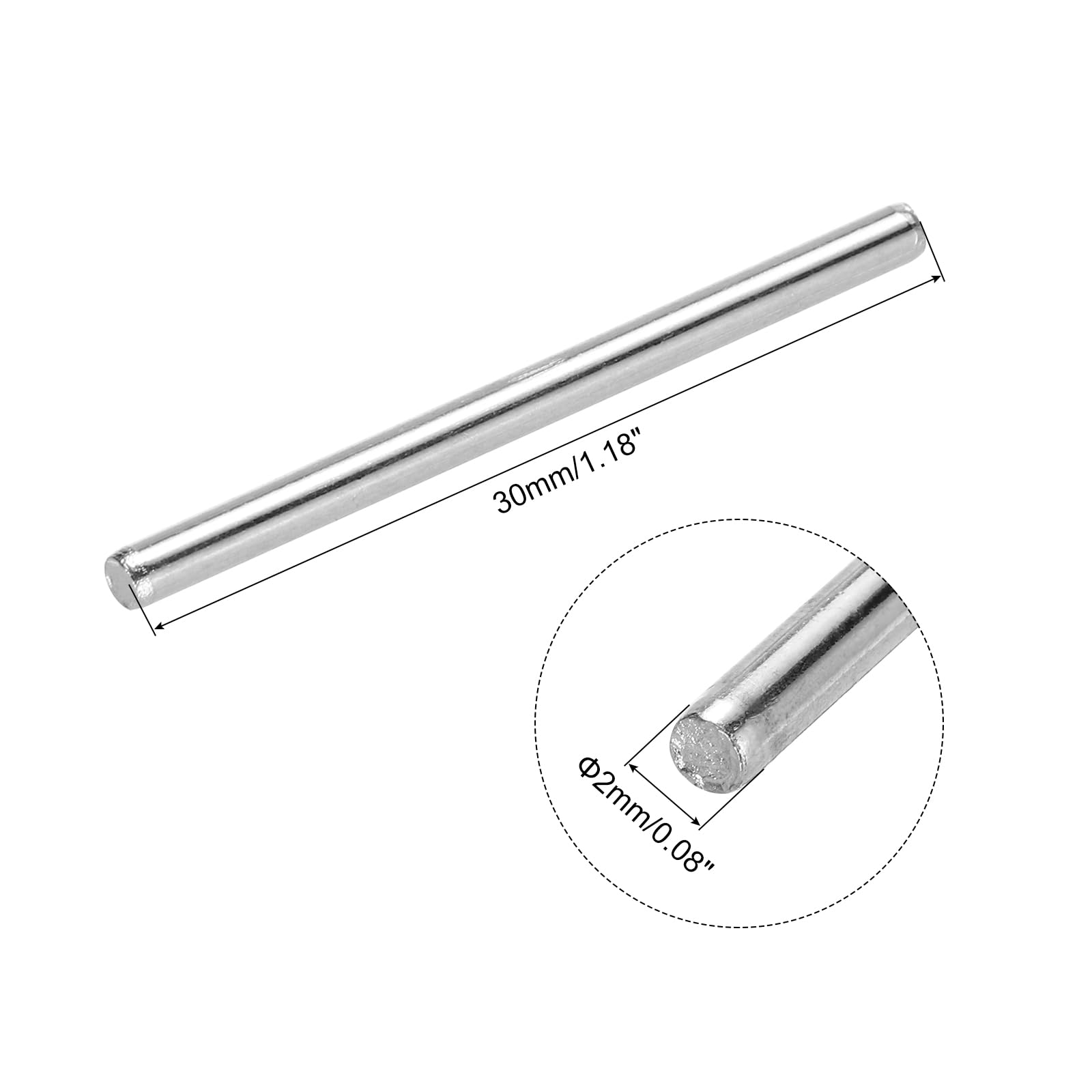 MECCANIXITY 50pcs 2mmx30mm Toys Shaft Round Rod Axles Drive Shaft Iron Shaft for DIY RC Car Truck Boat Helicopter Model Part, Silver