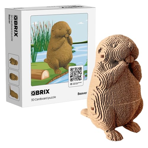 Image of QBRIX Beaver 3D Puzzles for Adults, 3D Puzzles for Adults, 3D Model Kit for Teens, DIY Crafts for Home Decor, Original Gift for Boys&Girls 14+, Cardboard Model Building Kit