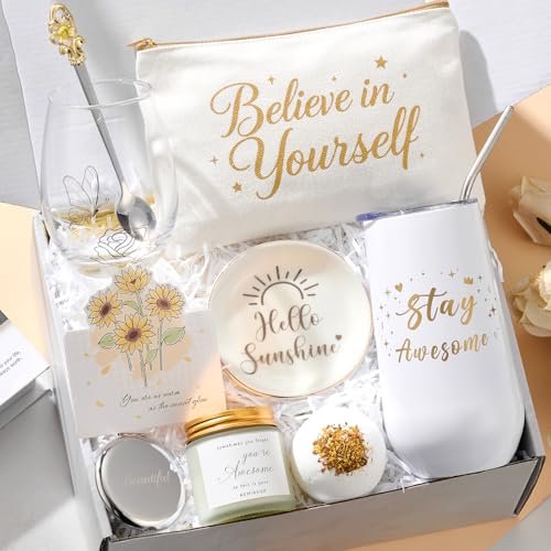 Birthday Gifts for Women, Stay Awesome Tumbler Inspirational Gifts Basket, Self Care Package Get Well Soon Gifts, Happy Birthday Gift for Her, Mom, Teacher, Sister, Friend, Golden Birthday Gift Ideas