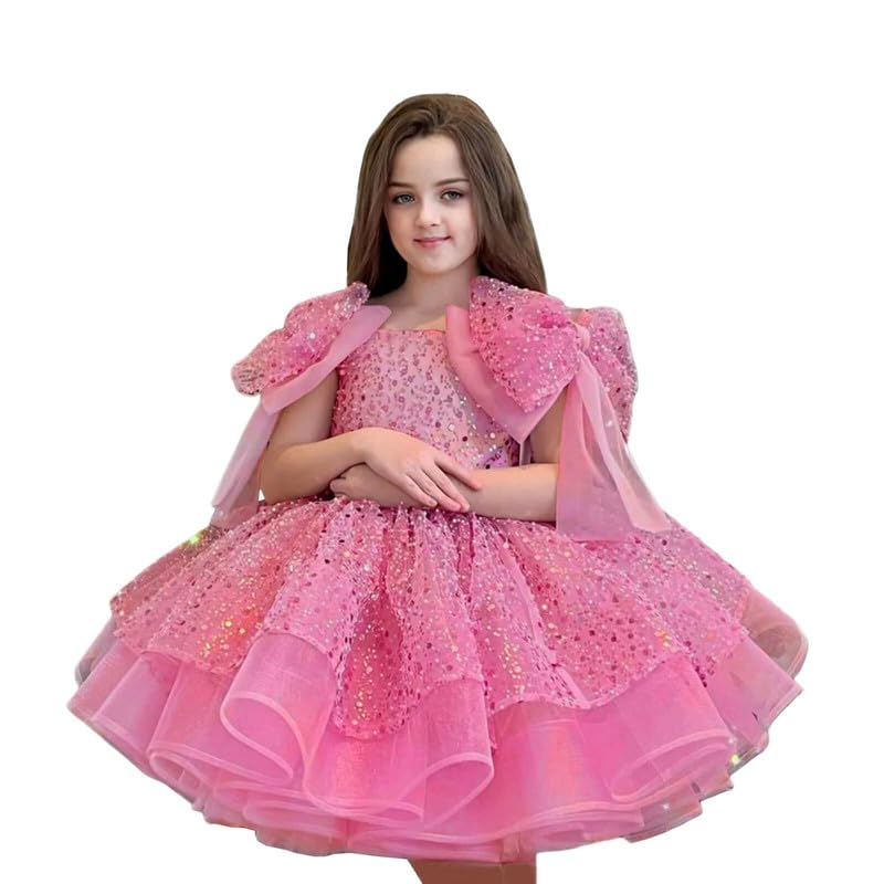 Flower Girl Dresses Sparkly Sequin A-Line Tiered Birthday Princess Glitter Bow Wedding Party Gowns