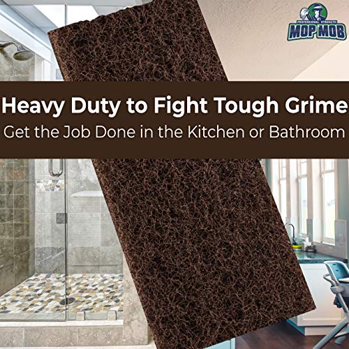 Heavy Duty XL Brown Scouring Pad 5 Pack. 10 x 4.5in Large Multipurpose Nylon Scrubbing Sponges. Clean Bathrooms, Kitchens, Counters and Floors to Erase Grime and Make Surfaces Sparkle