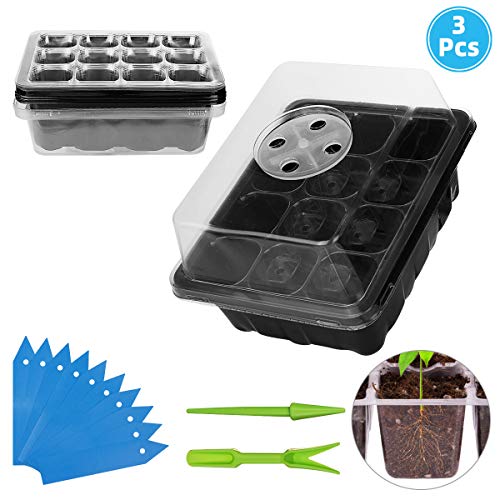 ANBET 3 Pack Ensemble de Plateau de multiplicateur de semences Kit de Plateau de démarrage de Plante avec dôme d'humidité réglable pour la Germination, Croissance en Serre (12 cellules par Plateau)