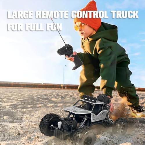 Image of 4x4 Water Spray RC Car for Kids | Monster Off-Road Remote Control Truck | LED Lights, Smoke Mist Spray, Shock-Absorption Suspension | Rechargeable Bettry Car Toy for Boys (Black silver gold)