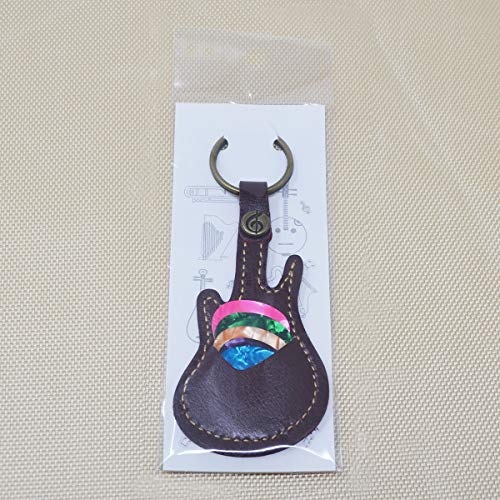 Leather Guitar Picks Case Guitar Pick Holders With Keyring Guitar Plectrums Bag For Guitar Pick Bag With 5Pcs Plectrums Gift (Brown) #TOP5