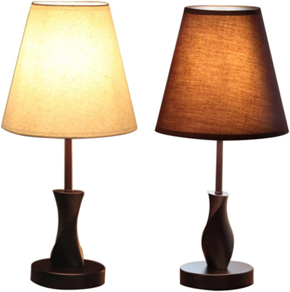 Modern Solid Wood Fabric Desk Lamp Dimmable Table Lamp for Home Office with Us Plug