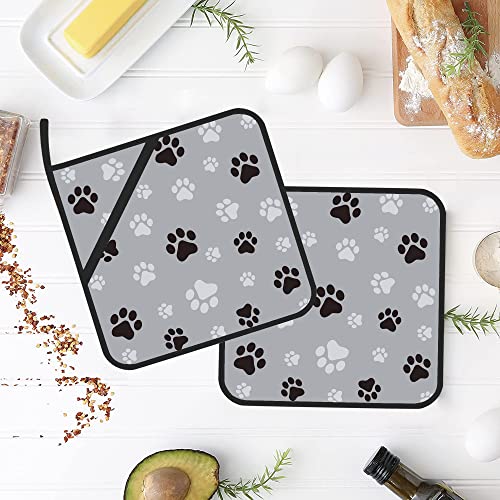 Black And Gray Dog Paw Prints Pot Holders Set Of 2 Kitchen Heat Resistant Potholder For Microwave Cooking Baking Oven End Dishes And Bbq #TOP3