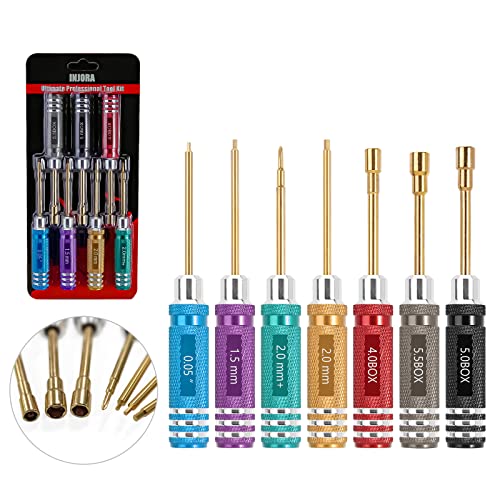 INJORA 7 PCS Short Handle RC Hex Screwdriver Nut Driver & Phillips Screwdriver Tool Set, RC Car Repair Tools Kit, Allen Wrenches Sets, Socket Driver For 1/18 1/24 RC Mini Crawler Car SCX24 TRX4M FCX24