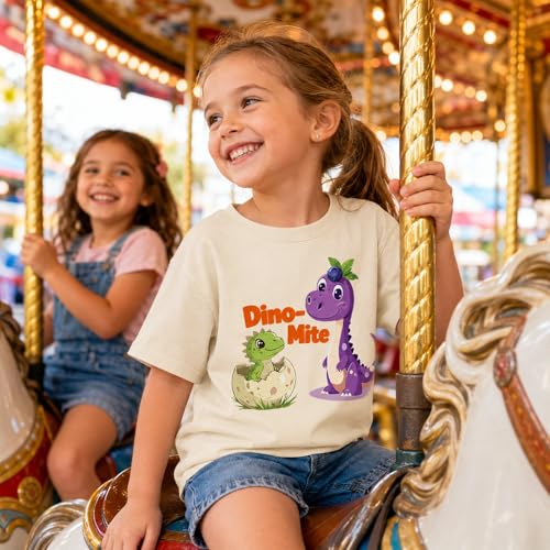 Image of Dinosaur Shirt for Kids Boys Girls Funny Toddler Dino Short Sleeve Graphic Cotton Tee Top 2-7T