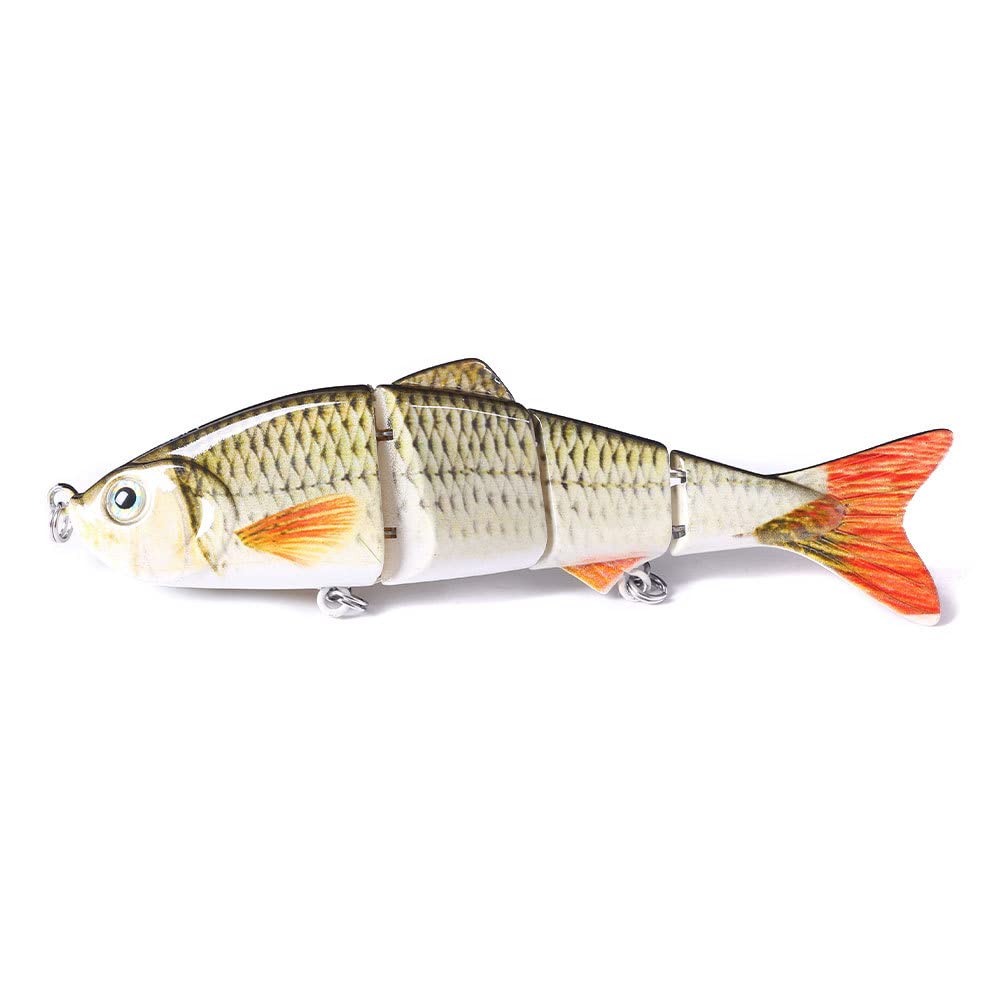 Lot de 6 leurres de pêche multi-articulés pour brochet - Appâts de pêche en eau douce et salée - Coulant lentement - Avec 4 segments - Design de simulation