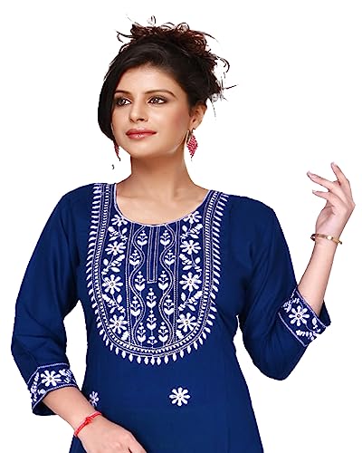 Image of SQUARO Women Embroidery Cotton Rayon Straight Kurta Kurtis for Ladies and Girls