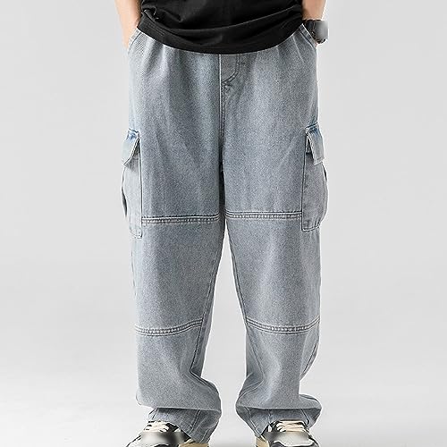 Jeans décontractés à poches multiples en toile denim workwear robuste et ample - 2