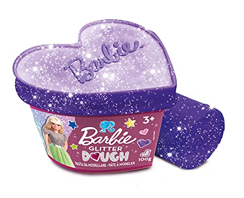 Lisciani - Barbie Glitter Dough, Pots en forme de cœur, Pâte à modeler avec paillettes, 100 g - Jeu créatif pour les filles à partir de 3 ans - 88744 - coloris aléatoire Cover
