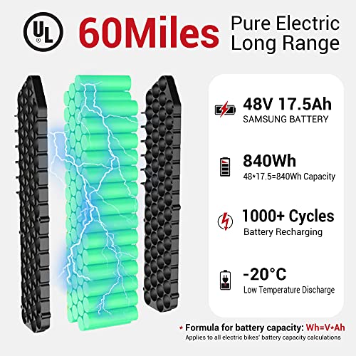 Himiway Cruiser Electric Bike For Adults, 26" X 4" Fat Tire 60Miles Range 48V 17.5Ah Battery 750W Electric Bike, 25Mph Electric Bicycle 350Lbs Payload, Shimano 7 Speed #TOP2