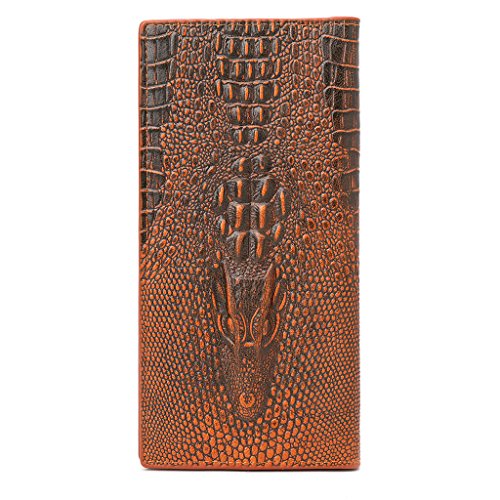 Men's 3D Alligator Wallet Bifold ID Card Holder Purse Case Long Clutch Billfold Khaki