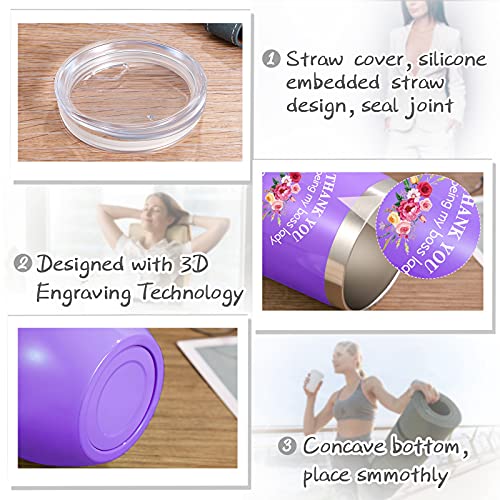 Novelty Boss Gifts Thank You For Being My Boss Tumbler Birthday Coffee Mug Gifts For Lady Women Bosses Female Director, 12 Oz Insulated Vacuum Wine Tumbler With Straw Lid And Brush (Purple) #TOP3