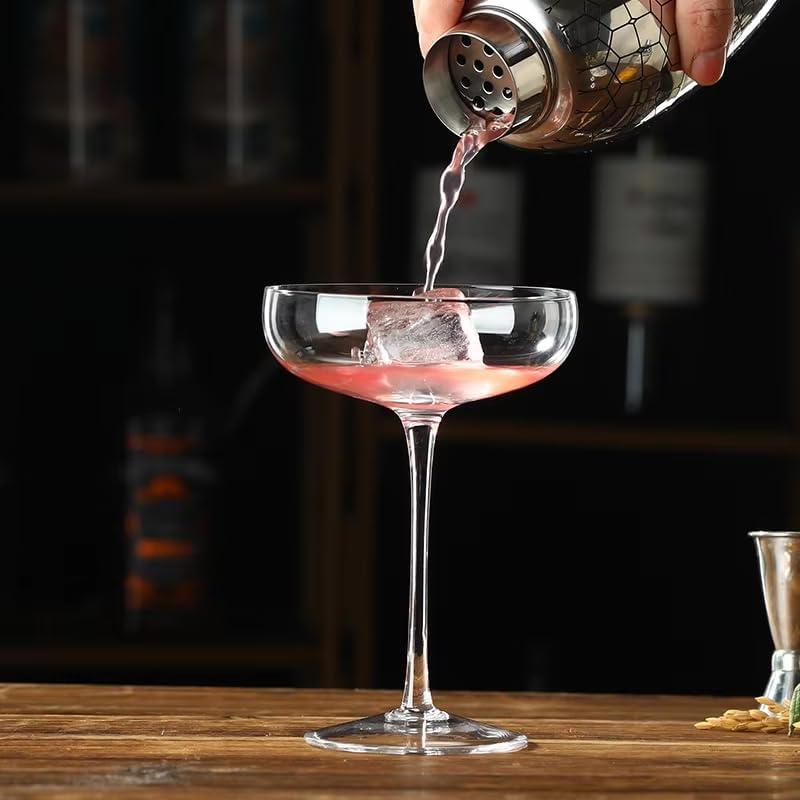 Cocktail Coupe Glasses, Set of 4, 6 Oz Crystal Clear Stemmed Glasses for Manhattan, Martini, 5.8 Inch Height